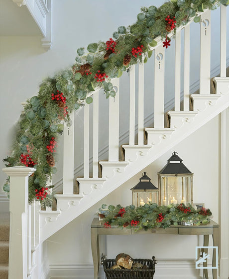 ZIFTY 6FT Christmas Garland Artificial Pine and Cypress with Red Berries Eucalyptus Leaves Pine Cone Perfect for Indoor and Outdoor Holiday Decorations ZIFTY
