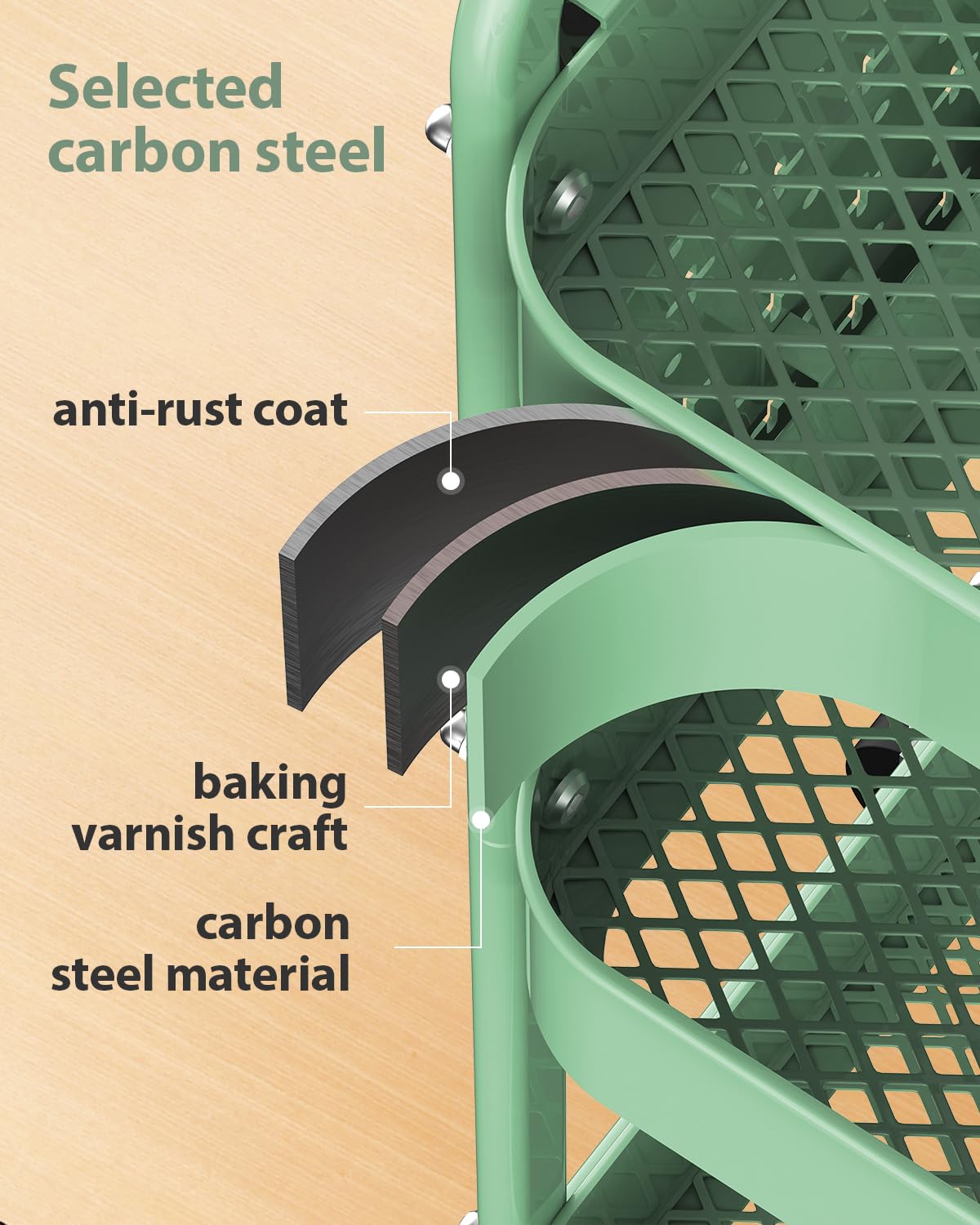 ALVOROG 3 Tier Rolling Cart with DIY Pegboards Metal Utility Cart with Wheels Handles Baskets Hooks, Storage Cart for Office Kitchen Bathroom(Green) ALVOROG