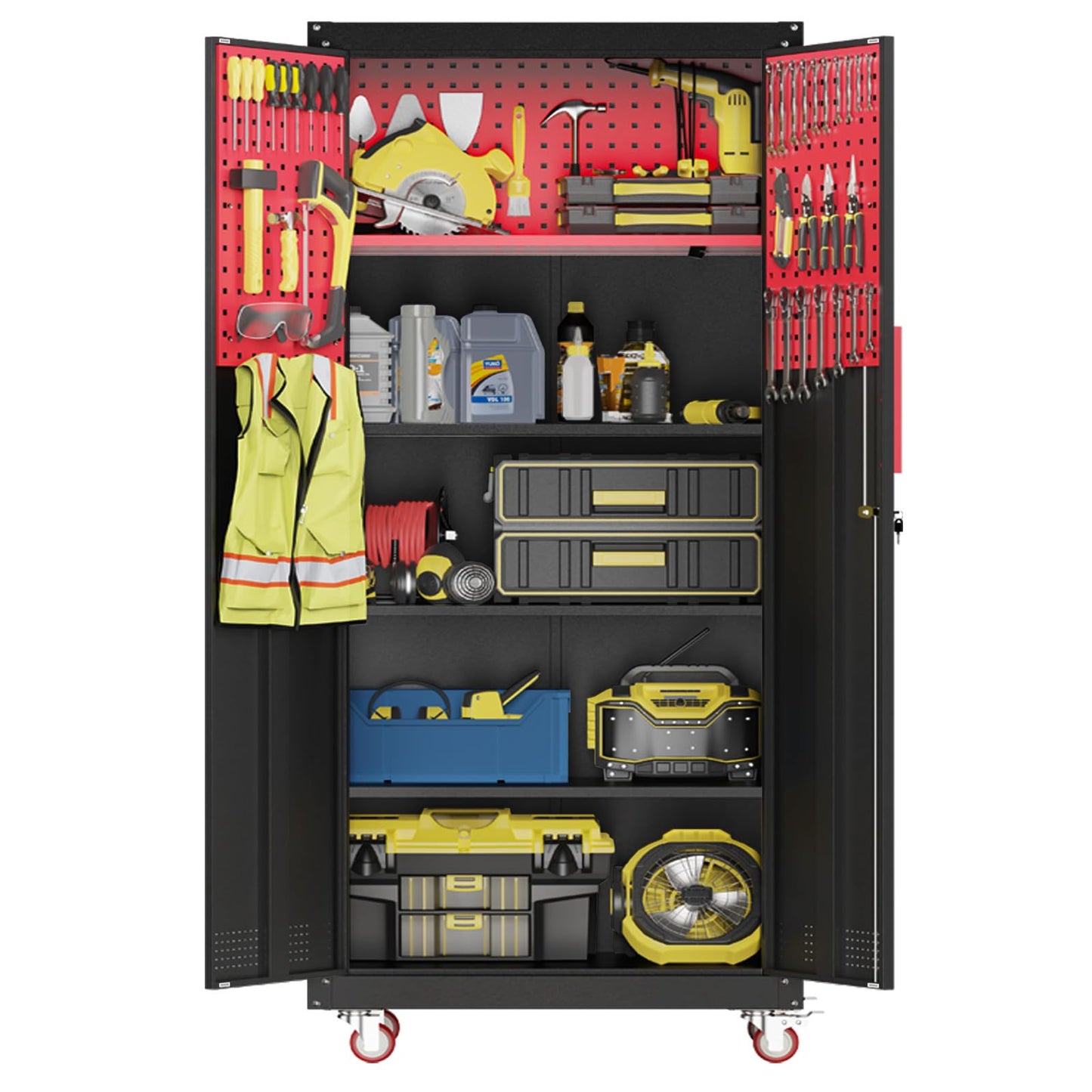 Kelueo Metal Garage Storage Cabinet, Tall Garage Cabinets with 5 Adjustable Shelves, Steel Tool Storage Cabinet with Wheels,Lockable Heavy Duty Garage Storage Cabinets for Garage, Warehouse - WoodArtSupply