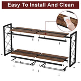 NEYCIL Wall Mounted 2 Tier Wine Rack with Glass Holder, Double Layer Anti-Drop Crossbar, 31.5" Metal Wood Wall Mount Wine Rack for Home Kitchen Dining Room Coffee Shop Bar, Black NEYCIL