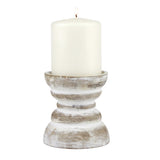 Stonebriar Antique White Wooden Pillar Candle Holder, Vintage Seaside Pillar Stand for Dining Table Centerpiece, Coffee Table, Mantel, Or Any Table Top, Small Stonebriar