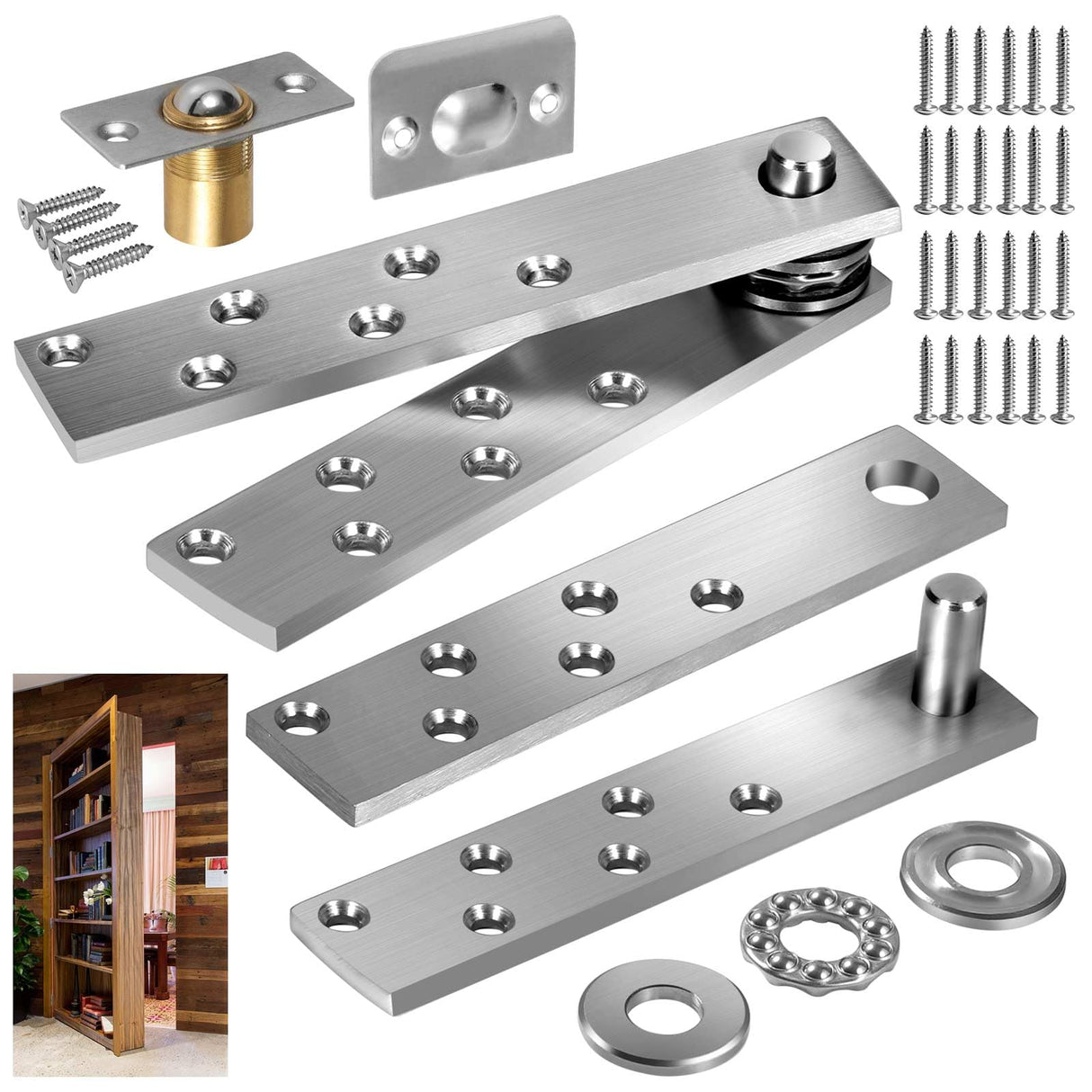 Door Pivot Hinges Heavy Duty Hinges for Max 300 lb Wood Doors & Hidden Door Bookcase & Secret Door,360 Degree Rotation Suemisi