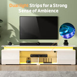 Lamtor TV-Stand for 85 Inch TV - Led TV Stand with Power Outlet, Modern Entertainment Center with Glass Shelf, High Glossy Gaming TV Media Console for Living Room, White Lamtor