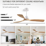 dearnow 52" Wood Ceiling Fan with Light with Remote Control Ceiling Fan with 3 Wood Blades, Solid Wood Ceiling Fan Indoor Outdoor for Dining Room, Living Room, Office, Farmhouse etc.… dearnow