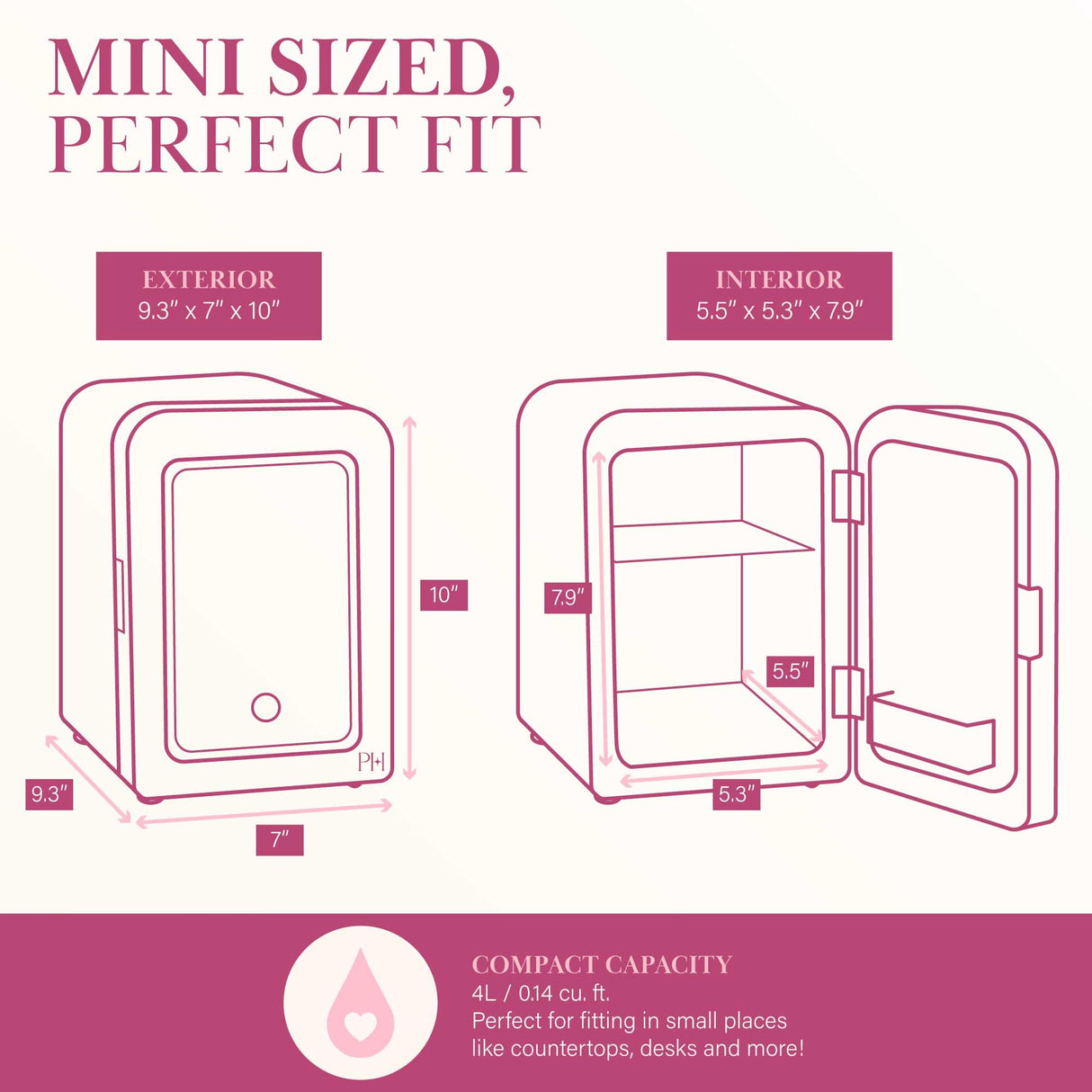Paris Hilton Mini Refrigerator and Personal Beauty Fridge, Mirrored Door with Dimmable LED Light, Thermoelectric Cooling and Warming Function for All Cosmetics and Skincare Needs, 4-Liter, Pink Paris Hilton