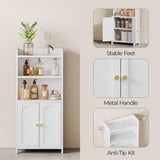 GLANZALANT Bathroom Cabinet with 2 Doors, Small Freestanding Storage Cabinet with Adjustable Shelf, Slim Bathroom Organizers, Floor Cabinet for Small Spaces, Bathroom, 7.9" D x 14.7" W x 32" H, White GLANZALANT