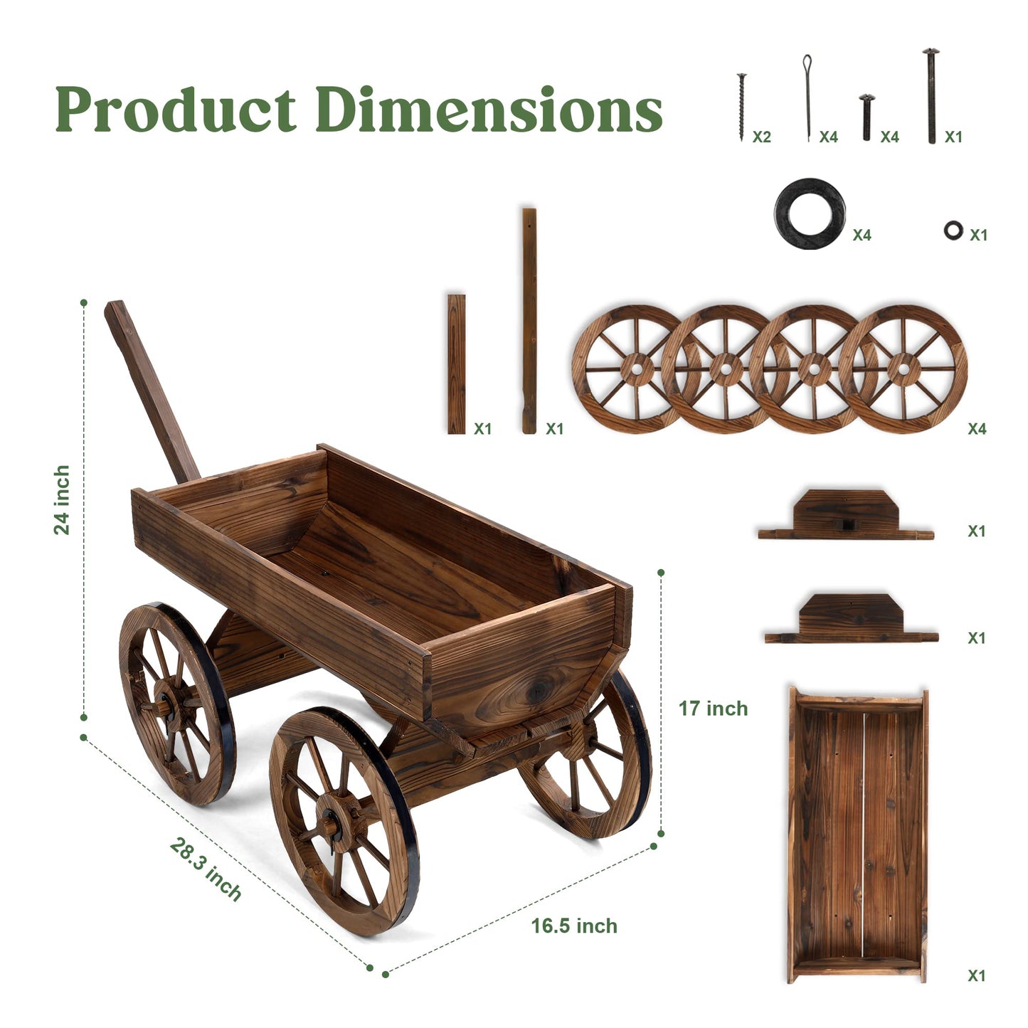 OIPRTGFJ Wood Wagon Planter for Outdoor Balcony Decor - Garden Rustic Wooden Flower Cart with Wheels for Outside Garden Decor Wheelbarrow Planter for Patio - WoodArtSupply