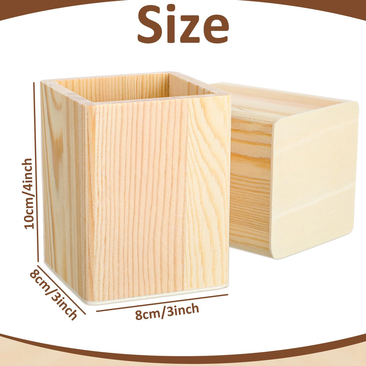 DoubleFill 6 Pack Wood Pen Holder Unfinished Wooden Pencil Holder for Homemade DIY Crafts Mini Wood Pencil Box Small Wooden Crates for Crafts Projects, 3 x 3 x 4 Inches DoubleFill