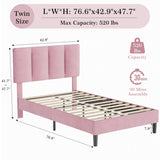 VECELO Twin Bed Frame with Upholstered Headboard, Heavy-Duty Platform Bedframe with Strong Wooden Slats Support, No Boxing Spring Needed, Pink VECELO