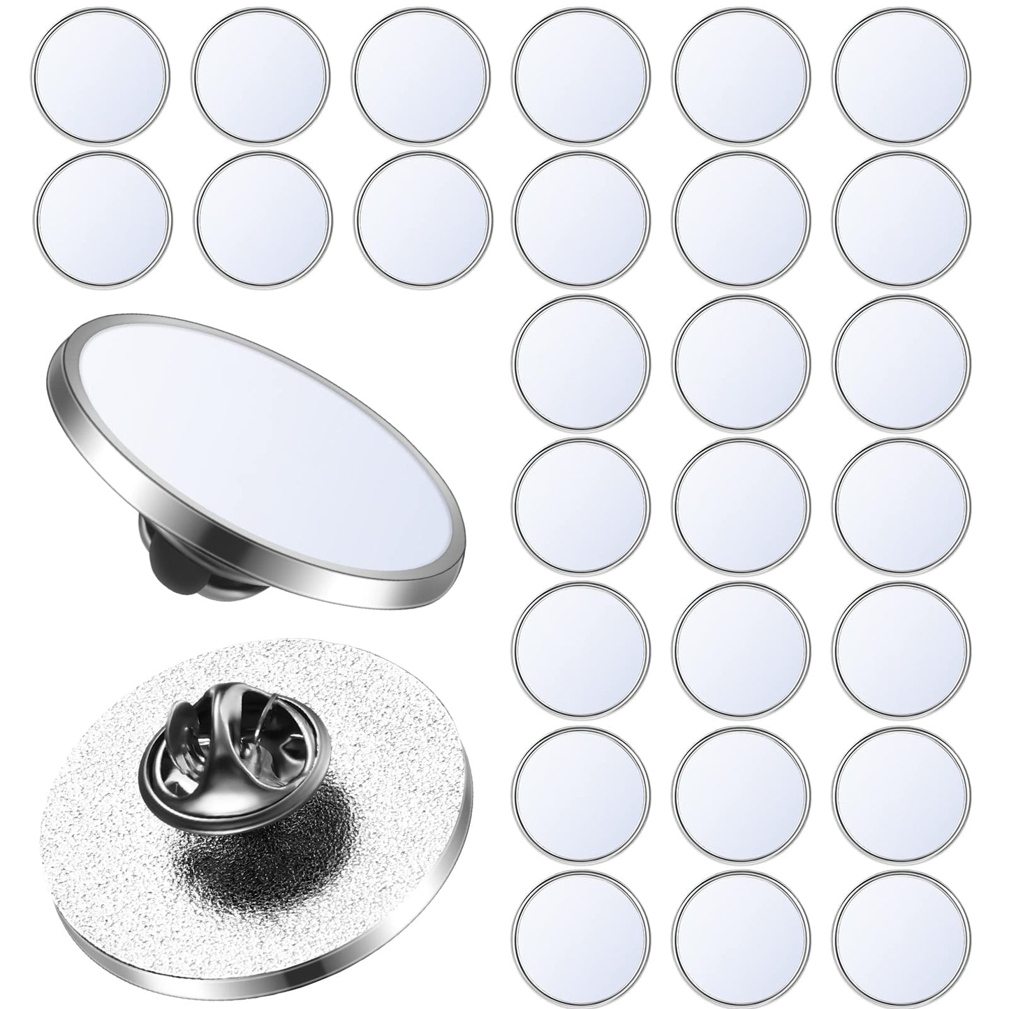 30 Pcs Sublimation Blank Pins DIY Button Badge Kit Sublimation Silver Blank Aluminum Sheet with Butterfly Pin Backs for DIY Craft Jewelry Lapel Making Supplies Valentines Day Gift(Round, 0.98")