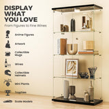 HAMBING Glass Display Cabinet with LED Lights and Lock, 4-Shelf Tempered Glass Curio Cabinet with 2 Doors, Collectible Display Showcase for Living Room, Bedroom – Black HAMBING