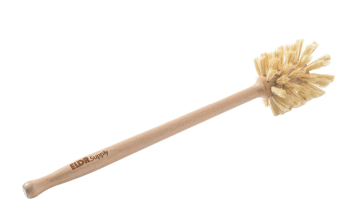 ELDR Supply Bottle Brush, 14in Extra Long German Beechwood Handle, Strong Hemp Bristles, Zero Waste, Cleans and Scrubs Hard to Reach Wide Mouth Jars, Glasses, and Tumblers ELDR Supply