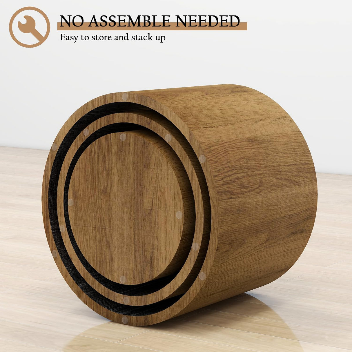 Vikiullf Nesting Coffee Table Set of 3, Round Wooden Coffee Tables, Modern Circle Table for Living Room, Bedroom, Accent Side Table End Table, Saving Space Design and No Need Assembly Vikiullf