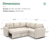 HONBAY Modular Sectional Sleeper Sofa with Pull Out Bed, L Shaped Sectional Couch with Storage Seat, Convertible Sectional Couches for Living Room, Beige HONBAY