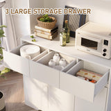 YBXGO 71'' Kitchen Pantry Cabinet with LED Light and Charging Station, Tall Kitchen Hutch Storage Cabinet with Microwave Stand, Modern Buffect Cabinet with Adjustable Shelves, Handless Design, White YBXGO