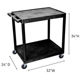 Luxor 2 Shelf Utility Cart Black - Small - HE38-B Luxor