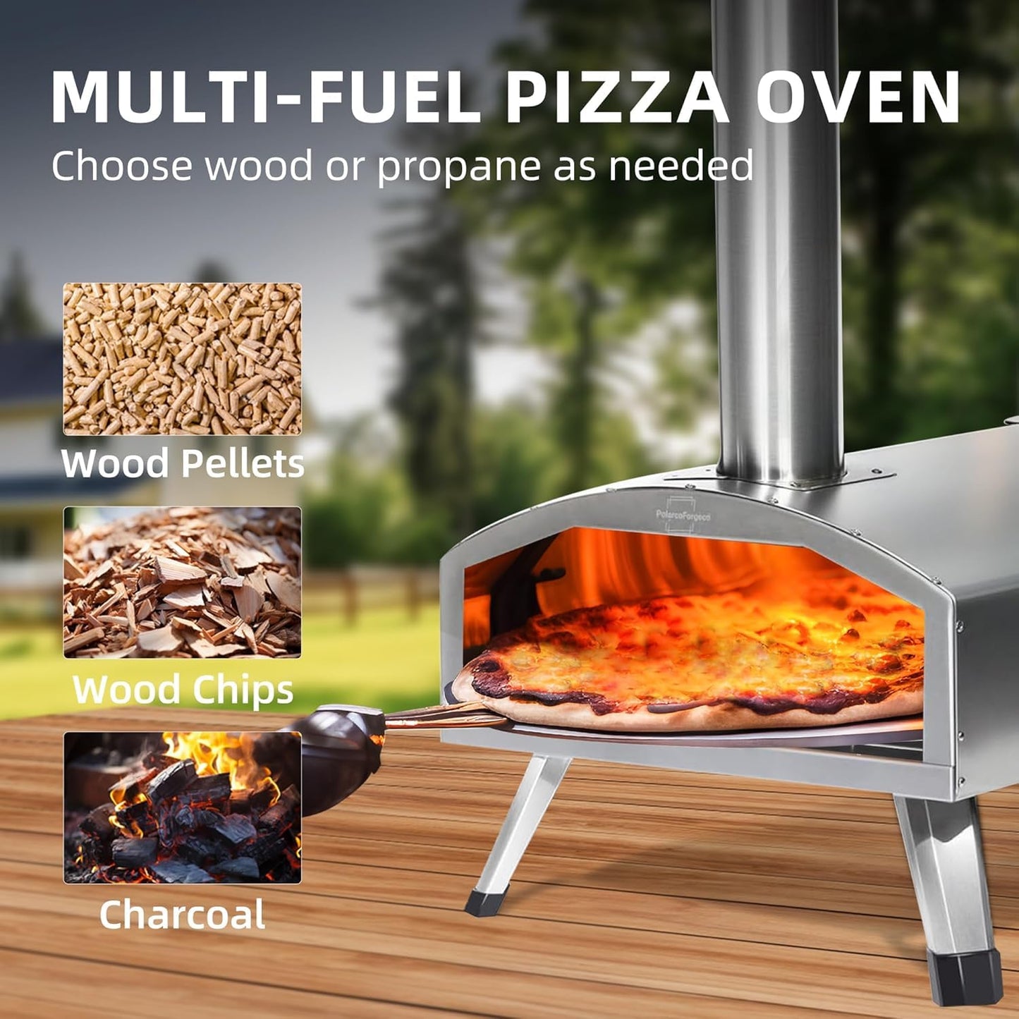 12” Portable Wood Fired Pizza Oven - Stainless Steel Pellet Pizza Stove for Outdoor Cooking, Backyard & Camping