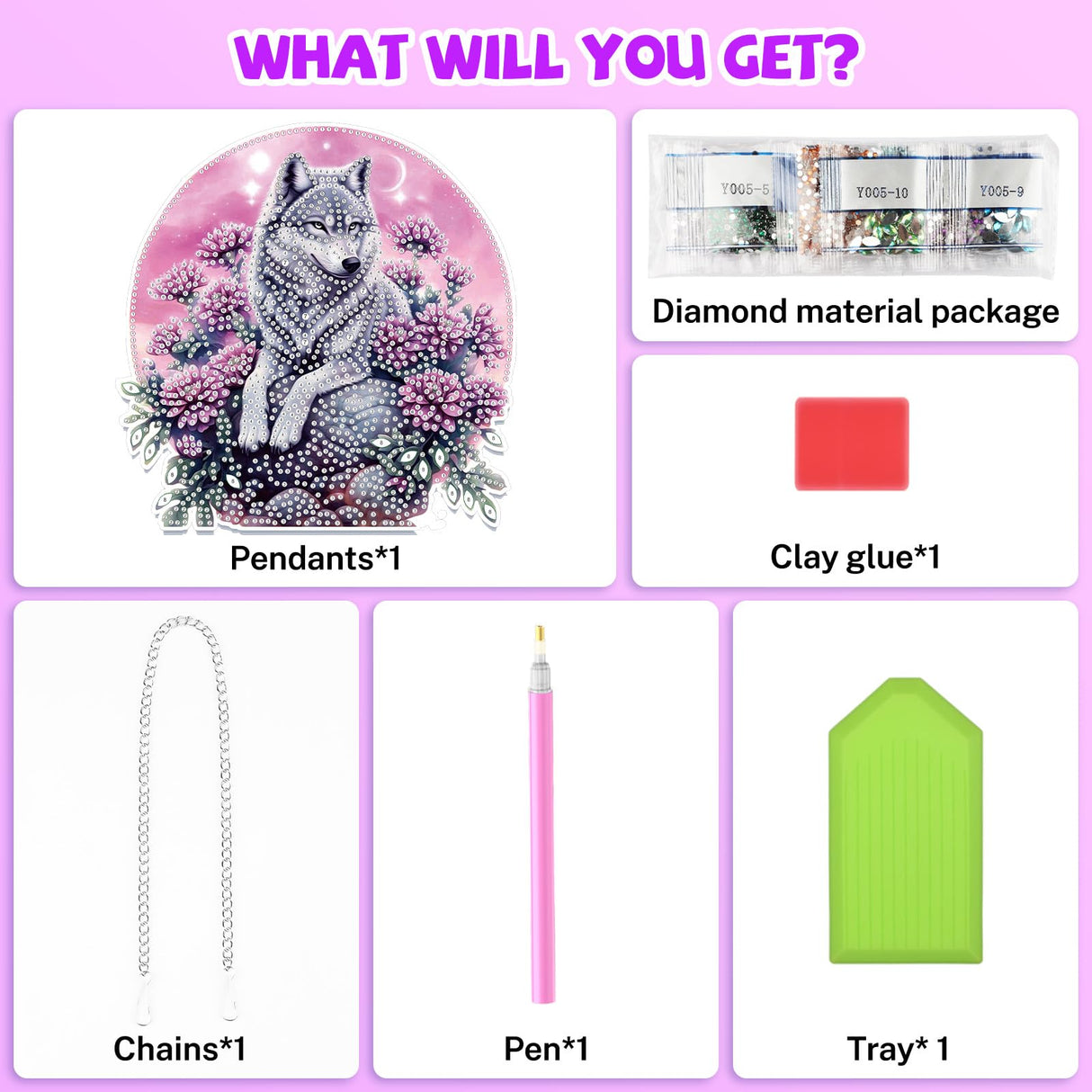 Bowetile Wolf Diamond Art Hanging Kits for Adults Kids, 5D Special Shape Diamond Painting Flowers Pendant Kits, Gem Art Suncatchers Painting Window Ornament for Home Garden Wall Decor Bowetile