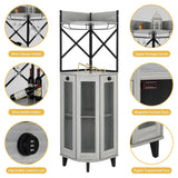 COCO DESIGN Corner Wine Cabinet with Locking Door, Lockable Liquor Bar Cabinet with Light, Whiskey Bar with Glass Door Storage for Home Kitchen, Farmhouse, 2 Glass Holders & 2 Wine Holders, Gray COCO DESIGN