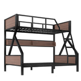 Bellemave Bunk Beds Twin Over Full Size with Storage Shelves & LED Light, Metal Twin Over Full Bunk Bed Frame with Wood Board & Sturdy Slats, Heavy Duty Bed Frame, Noise Free, Black Bellemave