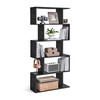 VASAGLE Bookshelf, 5-Tier Bookcase, Tall Display Shelf, Freestanding Storage Shelf, Room Divider, for Home Office, Living Room, Bedroom, Study, Ebony Black ULBC062T56