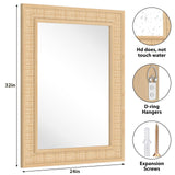FUWU HOME Rattan Wall Mirror with Wooden Framed 24 X 32 inch Farmhouse Rectangle Wood Mirror for Modern Decorative Bathroom, Living Room, Entryway, Bedroom FUWU HOME
