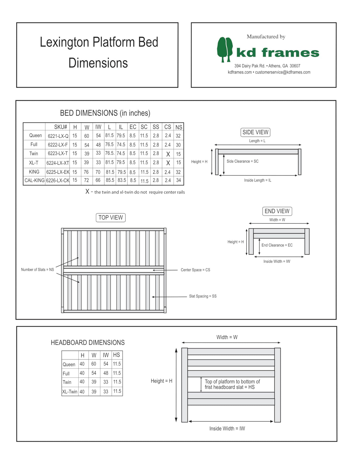 Lexington King Platform Bed - Unfinished Natural Wood Frame with Slatted Headboard - Easy Assembly, No Box Spring Required KD Frames