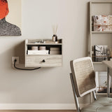 Grey Floating Nightstand Set of 2 with Charging Station and Drawer Small Bedside End Table with Outlet Modern Floating Night Stand for Bedroom Wood Wall Mounted Nightstands Set 2 Grey HOSEOKA