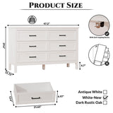 LYNSOM Farmhouse 6 Drawers Dresser for Bedroom, Wood Rustic Wide Chest of Drawers with Deep Drawers, Metal Handle, Storage Dressers Organizer for Entryway, White LYNSOM