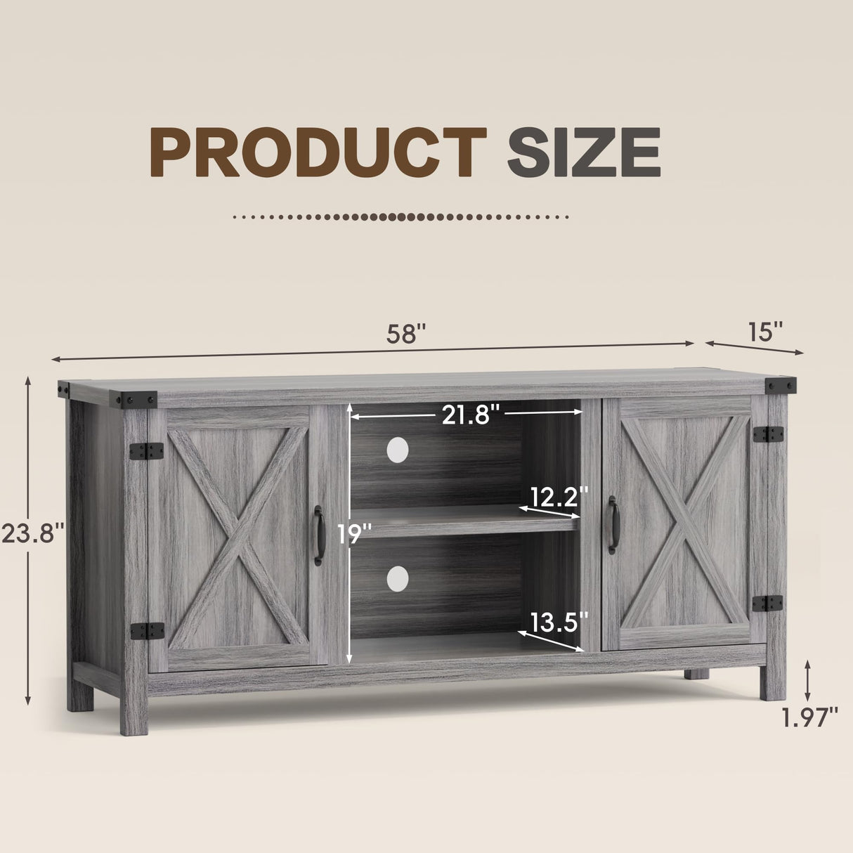 YESHOMY Farmhouse Buffet & Sideboard, 58" Kitchen Storage Cabinet with Adjustable Shelves & Doors, Wood Coffee Bar for Living Room, Entryway, Gray Washed YESHOMY