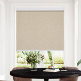 Persilux Free-Stop Cordless 100% Blackout Roller Shades for Windows, Natural Woven Fabric UV Protection Privacy Thermal Insulated Window Blinds for Indoor Windows, Home, Bedroom, Khaki 34" W x 64" H Persilux