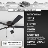 Portage Bay 50251 Hugger 52" Matte Black West Hill Ceiling Fan with Bowl Light Kit Portage Bay