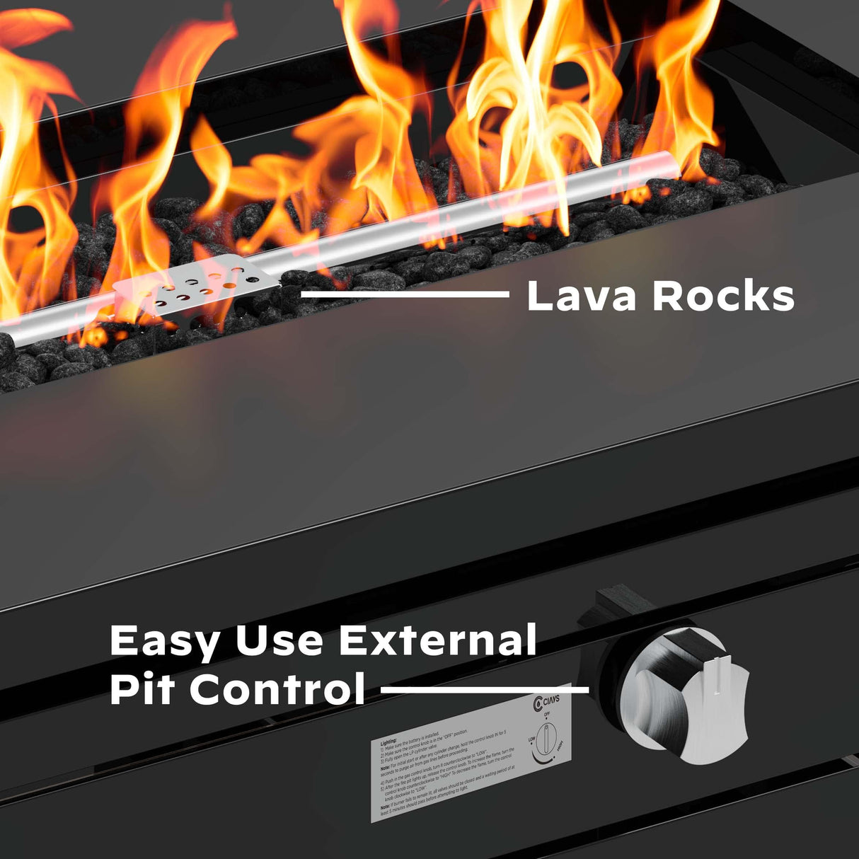 Ciays 42-Inch Propane Fire Pit – 60,000 BTU Steel Gas Fire Pit Table for Outside, Steel Lid & Lava Rock, 2 in 1 Fire Table, Adds Warmth to Gatherings & Parties on Patio, Deck, Garden & Backyard, Black Ciays