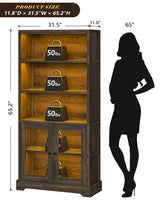 TVU 5-Tier Bookcase with Cabinet & LED, Wood 65 Inch Tall Bookshelf with Storage, Floor Standing Display Book Shelf for Living Room, Office, Study, Entryway (Rustic Brown) TVU