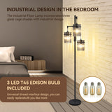 VOUTOORO Industrial Modern Floor Lamps for Living Room, Dimmable Glass Tree Standing Tall Lamps with 3 Elegant Teardrop Cage Head & 800 Lumens LED Bulbs for Bedroom Office (66inch Tall) VOUTOORO
