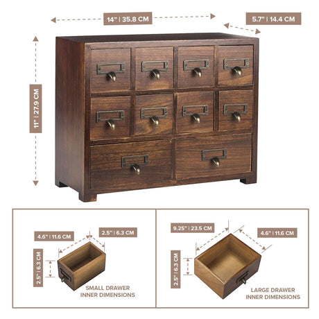 Traditional Card Catalog Solid Wood Small Chinese Medicine Small Curio Cabinet l Vintage Retro Look Tea Storage Organizer Apothecary Drawer Dresser l Modern Gadget Coffee Shelf | FULLY ASSEMBLED Primo Supply