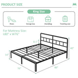Yicensen 14 Inch King Bed Frame with Headboard, Heavy Duty Metal King Size Platform Bed Frame with Rounded Corner Legs, No Box Spring Needed, Noise Free, Easy Assembly, Black Yicensen