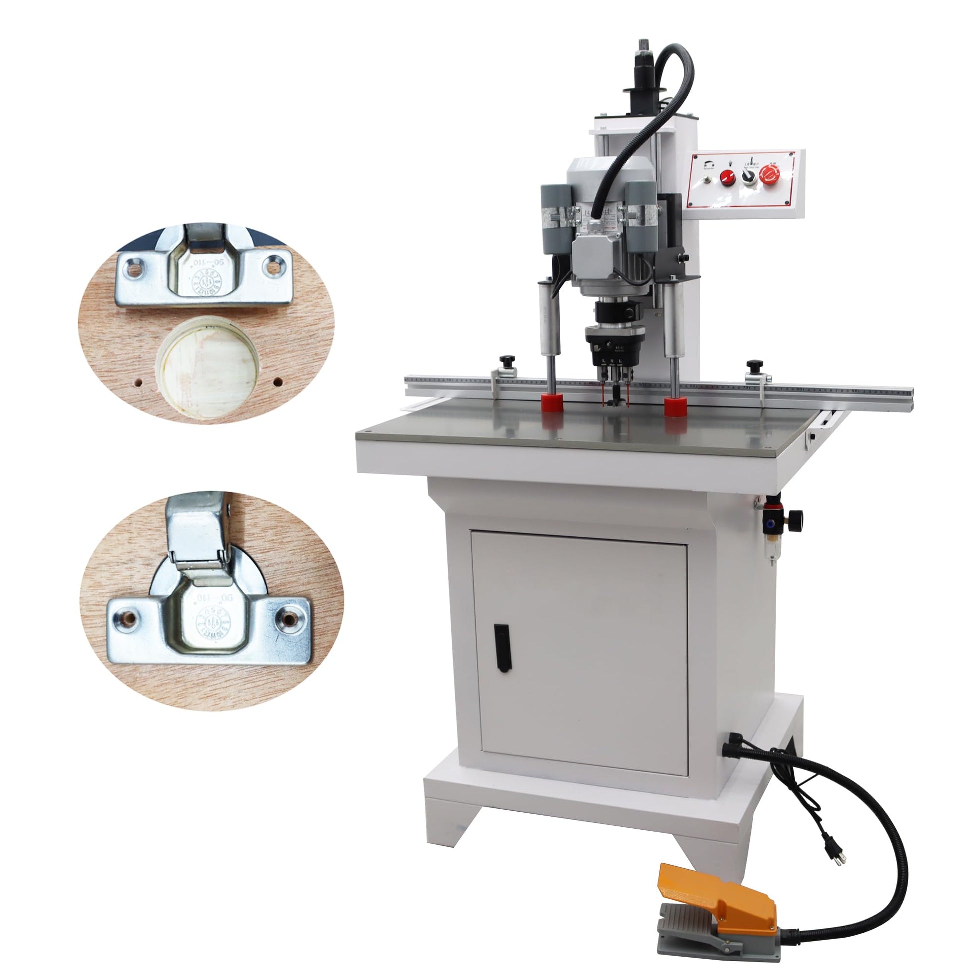 HQHAOTWU Pneumatic Hinge Boring Insertion Machine Single Head Hinge Boring Drill Press Machine Woodworking Hinge Drilling Processing Machine Adjustable Punching Depth 48-6 Combined Drill - WoodArtSupply