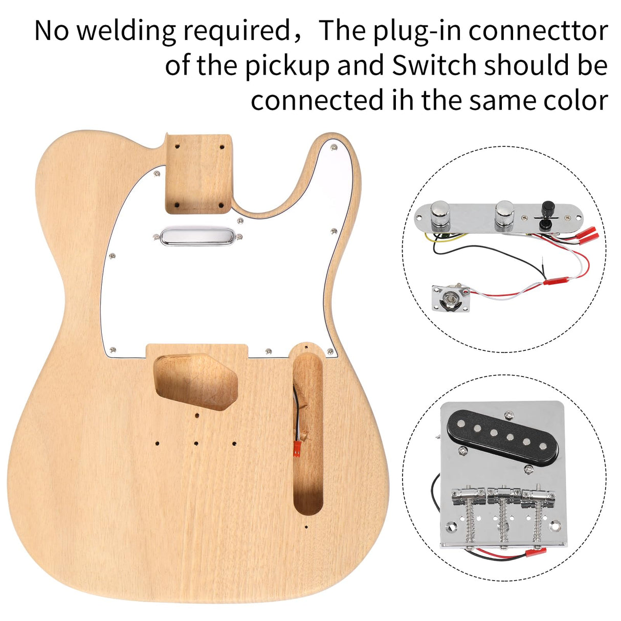 Electric Guitar,DIY Electric Guitar Kit with Mahogany Body, KST-Style 6 Strings Electric Guitar Kits W/Maple Neck, Techwood Fretboard, SSS Pickups, Shoulder Strap, All Accessories Included Volowoo