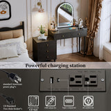 YYJ Vanity Desk with Mirror and Lights,Makeup Vanity with Power Outlet and Adjustable Cabinet,Modern Makeup Table with 3 Drawers for Bedroom Makeup Room,Writing Desk Black YYJ