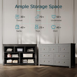 7 Drawer Dresser for Bedroom, Farmhouse Wood Chest of Drawers, Wide TV Stand Closet Storage Furniture with Metal Handle, Modern Wooden Clothes Organizer for Hallway, Living Room, Entryway, Black Xixini