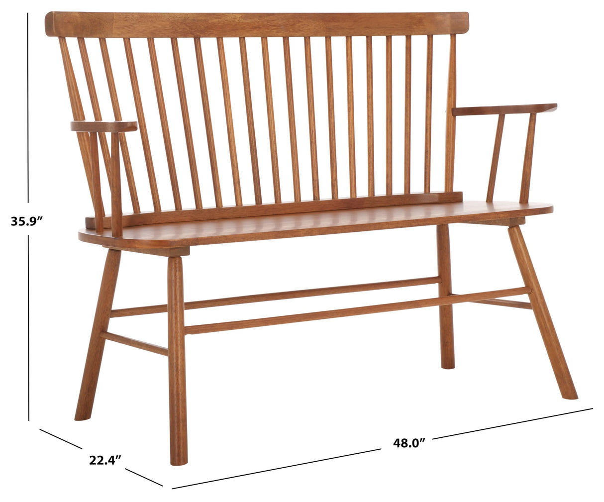 SAFAVIEH Home Collection Addison Farmhouse Honey Solid Wood Windsor Spindle Loveseat Bench SAFAVIEH