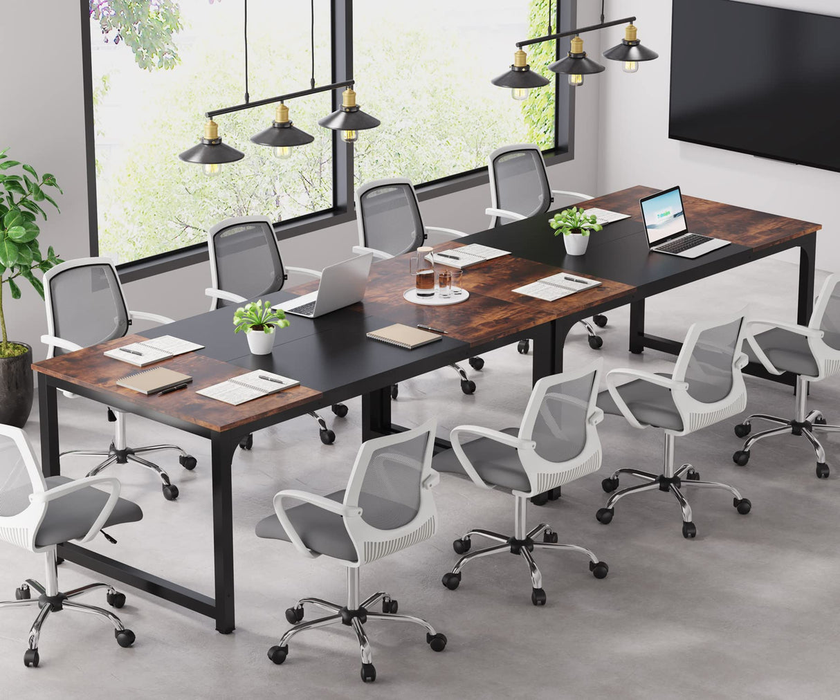 Tribesigns Conference Table, 6FT Meeting Seminar Table Rectangular Meeting Room Table, 70.8L x 31.5W x 29.5H, Rustic Brown/Black Tribesigns