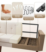 Tbfit L Shaped Couch Sofa, 80" W Mid-Century Modern Sectional Couches, 3 Seater Sofas with Wide Chaise Lounge & Two Pillows,Button Tufted Upholstered Sectional Sofa for Living Room, Bedroom, Beige Tbfit