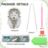White Wolf Diamond Painting Hanging Ornament – DIY 5D Crystal Art Kit with Feathers, Tribal Totem Style Diamond Art Pendant Ornament Wall or Window Decoration for Adults AiYuanzsh