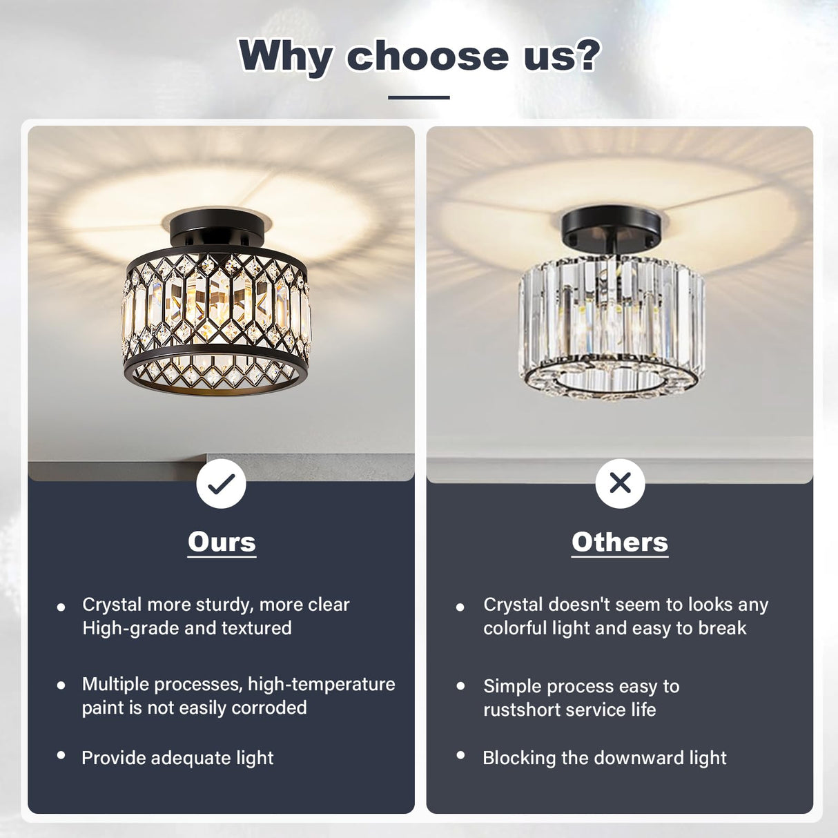 Pevfah Crystal Black Ceiling Light, Modern Semi Flush Mount Ceiling Lighting Fixture, Round Hallway Lighting Fixtures Ceiling for Kitchen Entryway Bedroom Laundry Room, 1-Light, 9 Inch Pevfah