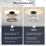 Pevfah Crystal Black Ceiling Light, Modern Semi Flush Mount Ceiling Lighting Fixture, Round Hallway Lighting Fixtures Ceiling for Kitchen Entryway Bedroom Laundry Room, 1-Light, 9 Inch Pevfah