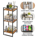 BYFU 3 Tier Bathroom Shelving Unit, Narrow Open Floor Shelves, Metal Corner Storage Rack for Bathroom Laundry Room Kitchen Living Room, Rustic Brown BYFU