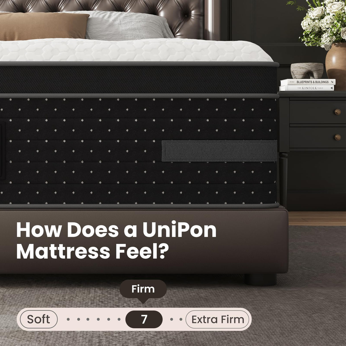 UniPon Firm Full Mattress 14 Inch, Cooling Gel Hybrid Mattresses for Back Pain Relief Extra Lumbar Support Motion Isolation with Pocket Springs, Fiberglass-Free 365 Night Trial UniPon