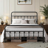 Chuangshuo Guard Full Size Bed Frame-Classic Metal Platform Bed Frame Mattress Foundation with Victorian Style Iron-Art Headboard/Footboard/Storage Space/No Box Spring Needed/Black Chuangshuo Guard
